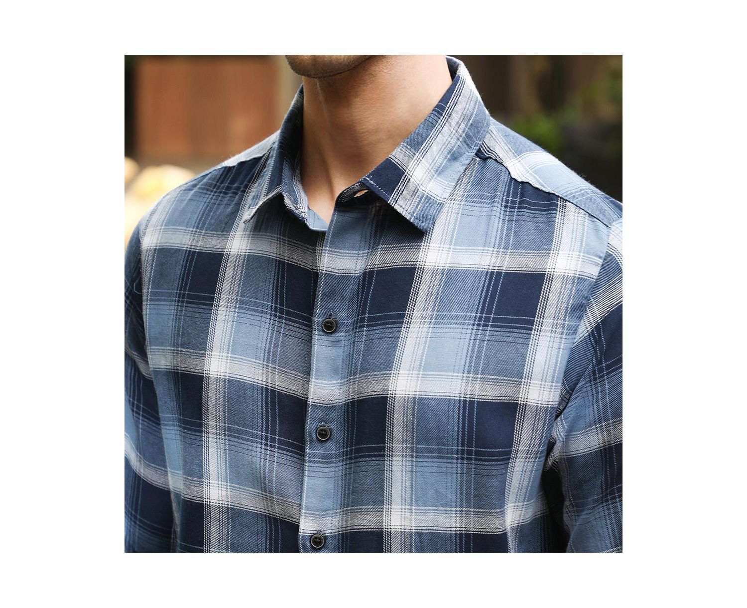 Men's Navy Blue & Off-White Multi-Checkered Shirt