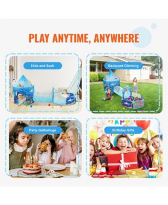 Pop Up Kids Play Tent 3 in 1 with Tunnel Basketball Hoop for Boys and Girls