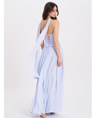 Women's Qianna Baby Blue Peplum Top Drop Waist Chiffon Gown