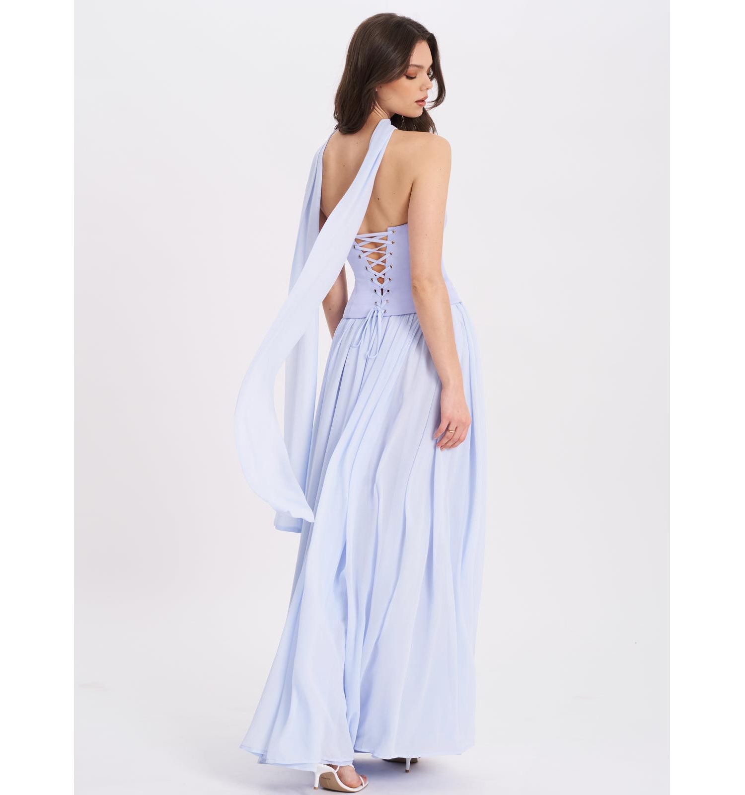 Women's Qianna Baby Blue Peplum Top Drop Waist Chiffon Gown