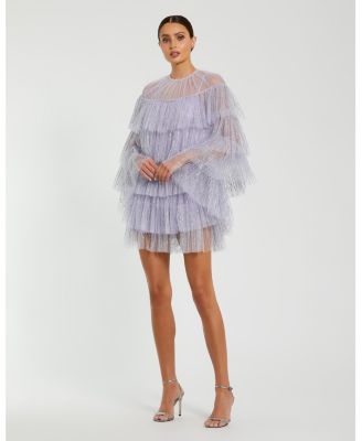 Women's High Neck Tiered Ruffle Pearl Beaded Cape Dress