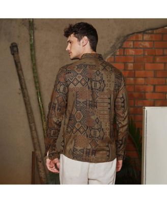Men's Peanut Brown Aztec-Imprint Shirt