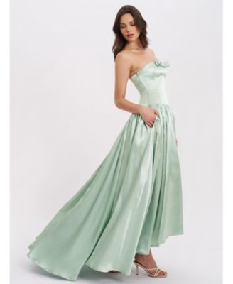 Women's Lael Mint Green Back Button Trailing Gown