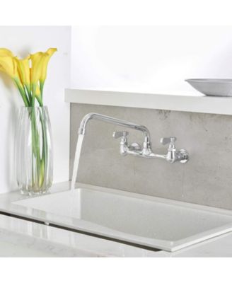 2-Handle Wall Mount Kitchen Faucet with 12" Swivel Spout and 8" Center Faucet