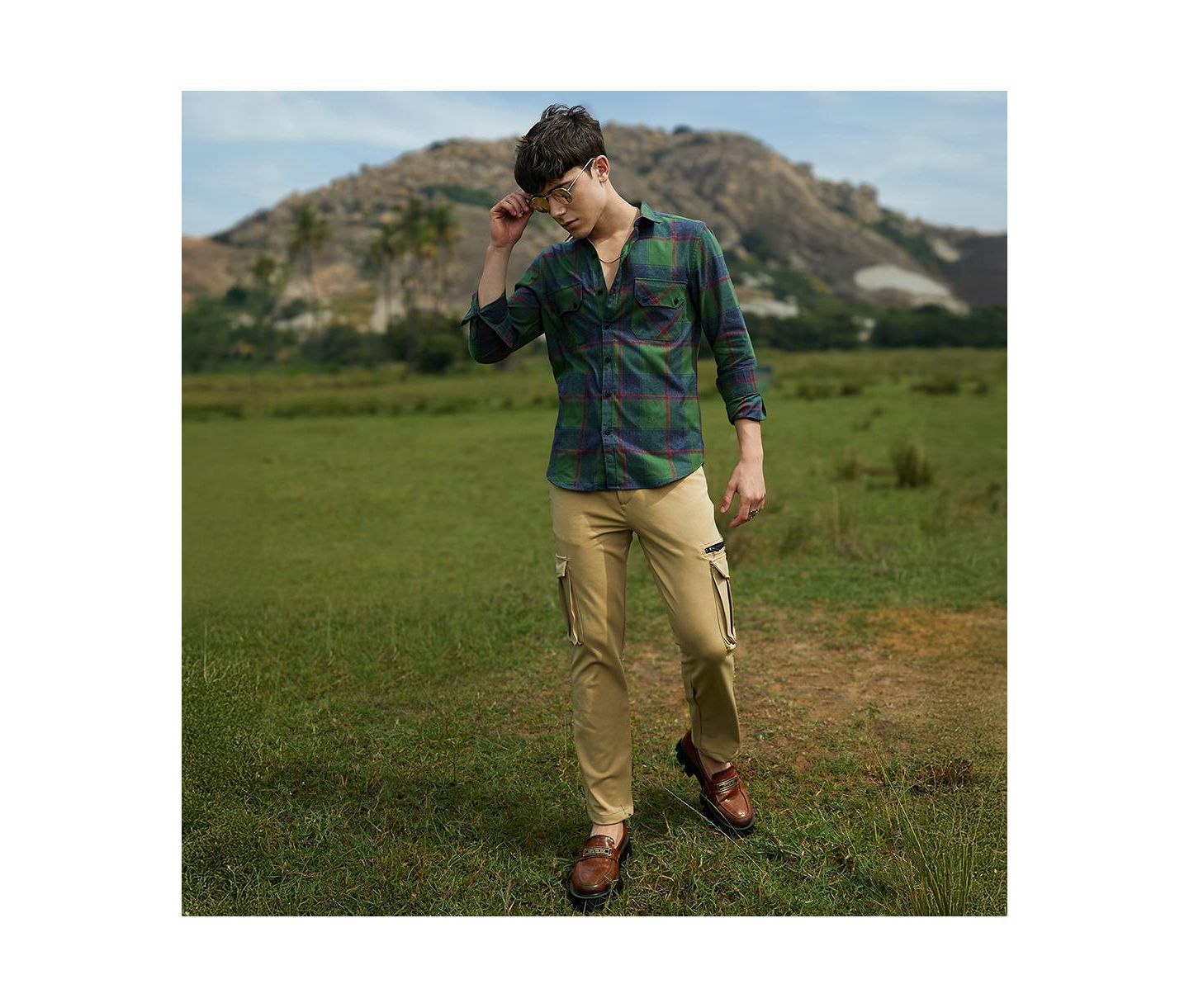 Мужская рубашка Cahoot Campus Sutra Forest Green & Indigo Blue Buffalo Check Utility, цвет: Зелёный — фото 3