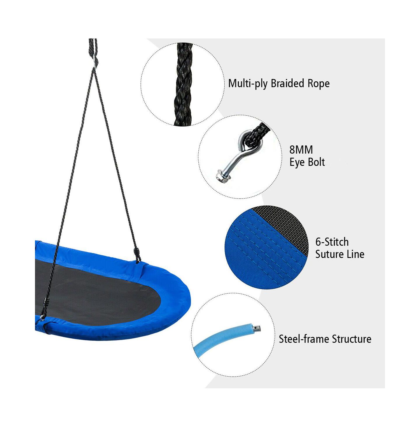 Детская игрушка Gymax 60" Oval Saucer Swing with Adjustable Height (40"-63") and 700 lbs Weight Capacity, Ages 3+, цвет: Синий — фото 6