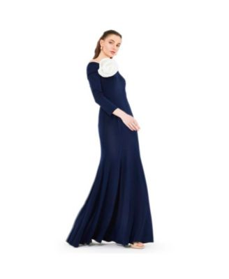 Off-The-Shoulder Long Sleeved Crepe Gown