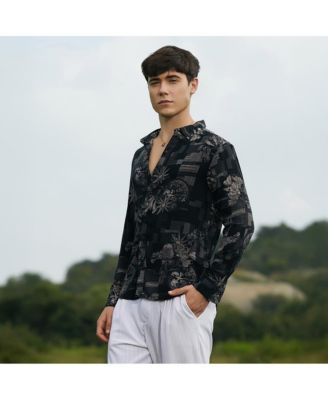 Men's Midnight Black Bloom-Imprint Shirt