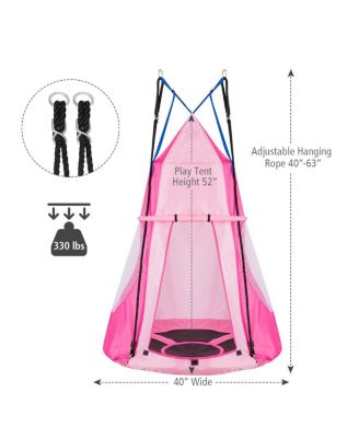 40'' Kids Hanging Chair Swing Tent Set Hammock Nest Pod Seat
