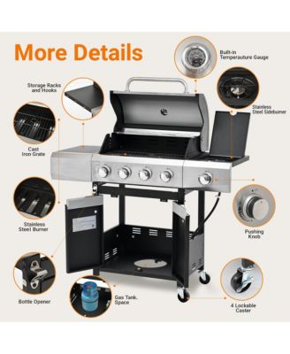 4 Burner 51,000 BTU Stainless Steel Barbecue Gas Grill with Side Burner and Cover