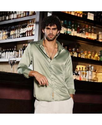 Men's Sage Green Solid Satin Shirt