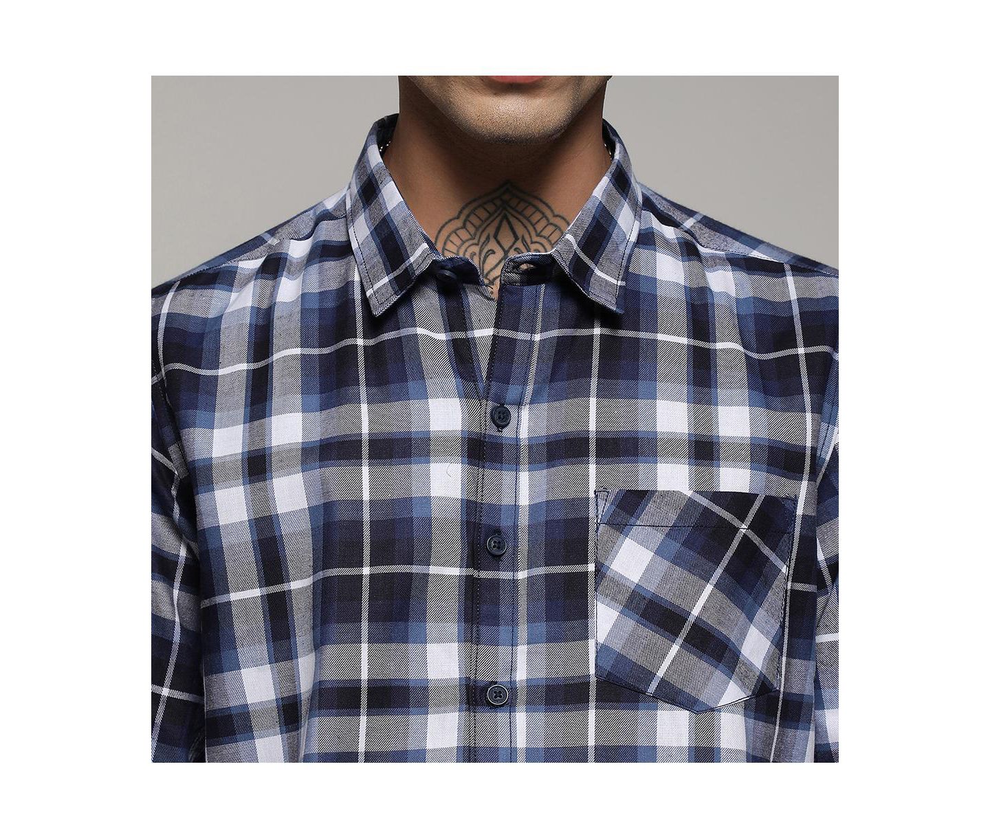 Мужская рубашка Cahoot Campus Sutra Navy Blue Tartan Plaid, цвет: Синий — фото 7