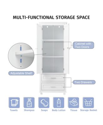 62.5"H Tall Storage Cabinet with 2 Drawers for Bathroom or Office Use