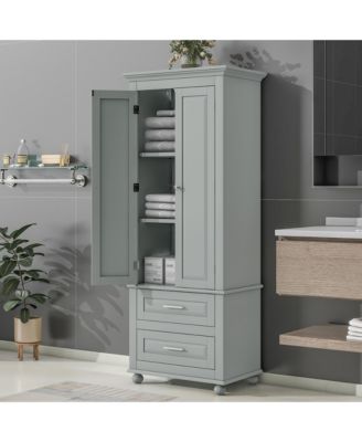 62.5"H Tall Storage Cabinet with 2 Drawers for Bathroom or Office Use