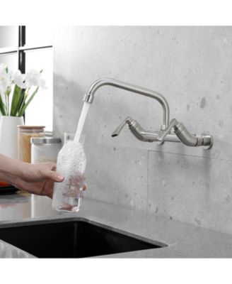 2-Handle Commercial Sink Faucet with 8" Swivel Spout 8" Center Wall Mount Kitchen Faucet In Polished Chrome