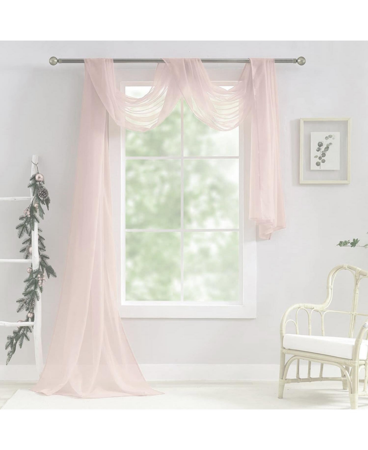 Hotel Lux 1 Piece Rose Pink Sheer Window Scarf Treatment - Rose