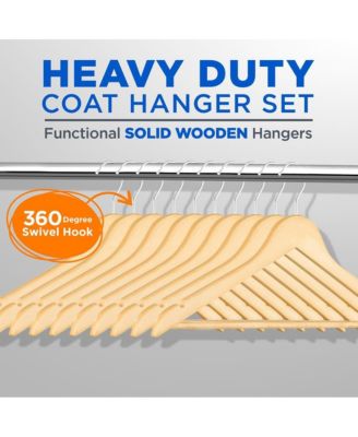 30 Pcs. of Solid Wooden Hangers for Clothes - Heavy Duty Suit Hanger Set with Chrome 360&amp;#xB0; Swivel Hook Hangers (Natural Color)
