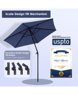 7.5 Ft Outdoor Patio Umbrella 6 Ribs with Scale Tilt Button Strap UV30+ Sunshade Garden Parasol for Yard Deck Market Pool Navy Blue