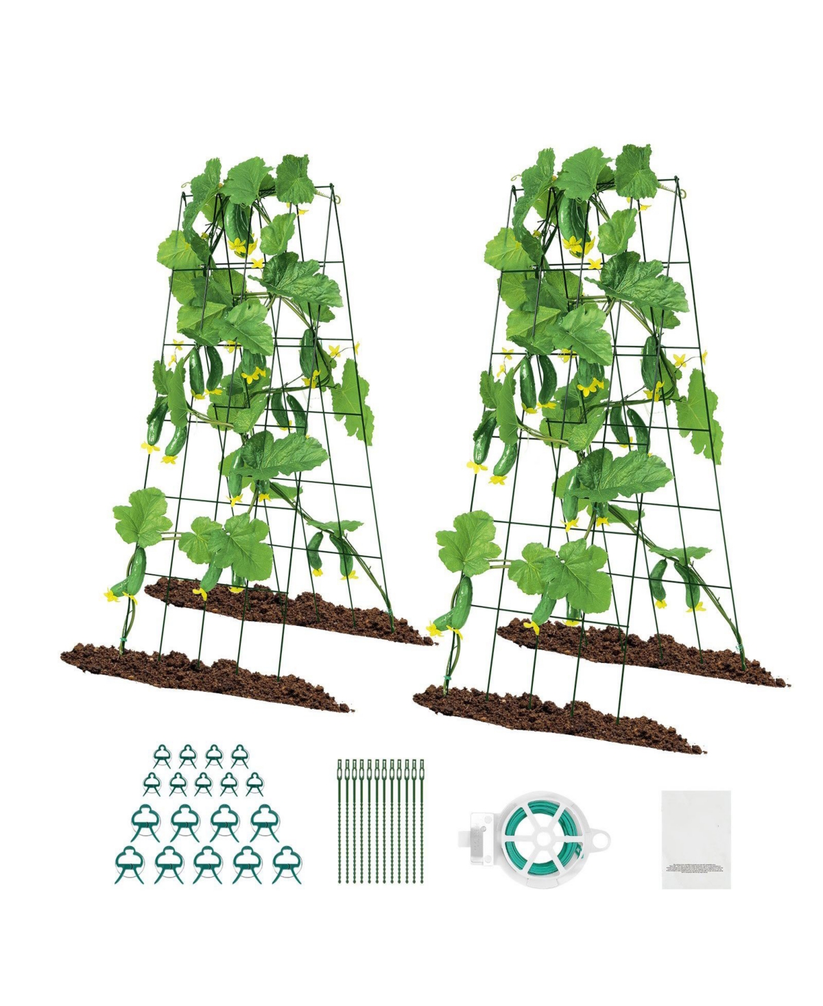 Foldable A-Frame Metal Garden Trellis for Climbing Plants Cucumbers and Vegetables - Green