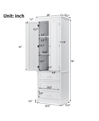 70"H Tall Storage Cabinet with 3 Drawers for Bathroom or Office Use