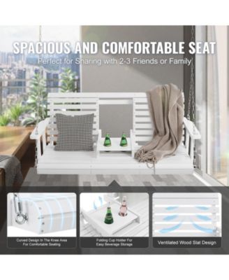 Sturdy Wooden Swing Bench with Chains for Porch Garden Deck or Courtyard Use