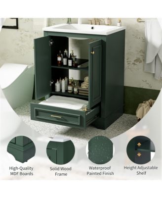 24" Freestanding Vanity with Sink, Silver Handles, Soft-Closing Doors