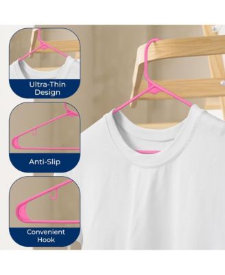 10 Pcs. Plastic Hangers - Non-Slip, Sturdy, and Heavy Duty Coat Set with 360° Swivel Hook for Clothes (Pink