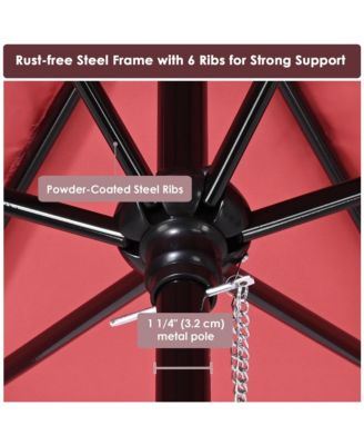 7.5 Ft Outdoor Patio Umbrella 6 Ribs with Scale Tilt Button Strap UV30+ Sunshade Garden Parasol for Yard Deck Market Pool Red