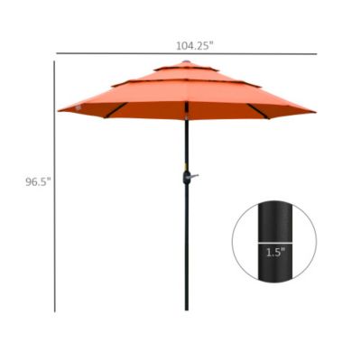 9FT 3 Tiers Patio Umbrella Outdoor Market Umbrella with Crank Push Button Tilt for Deck Backyard Orange