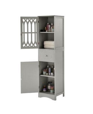 63.8"H Tall Bathroom Cabinet with Drawer, Doors, Adjustable Shelf, MDF & Acrylic