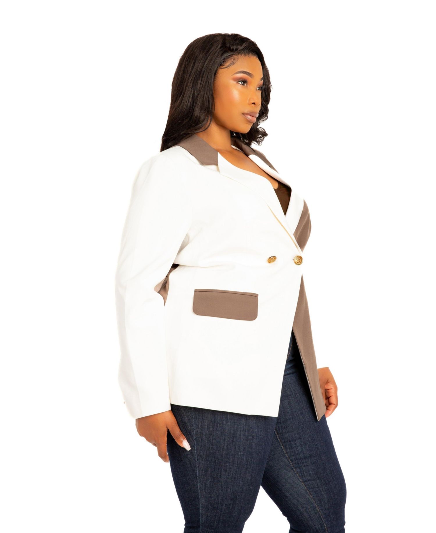 Plus Size Contrast Double Breasted Blazer
