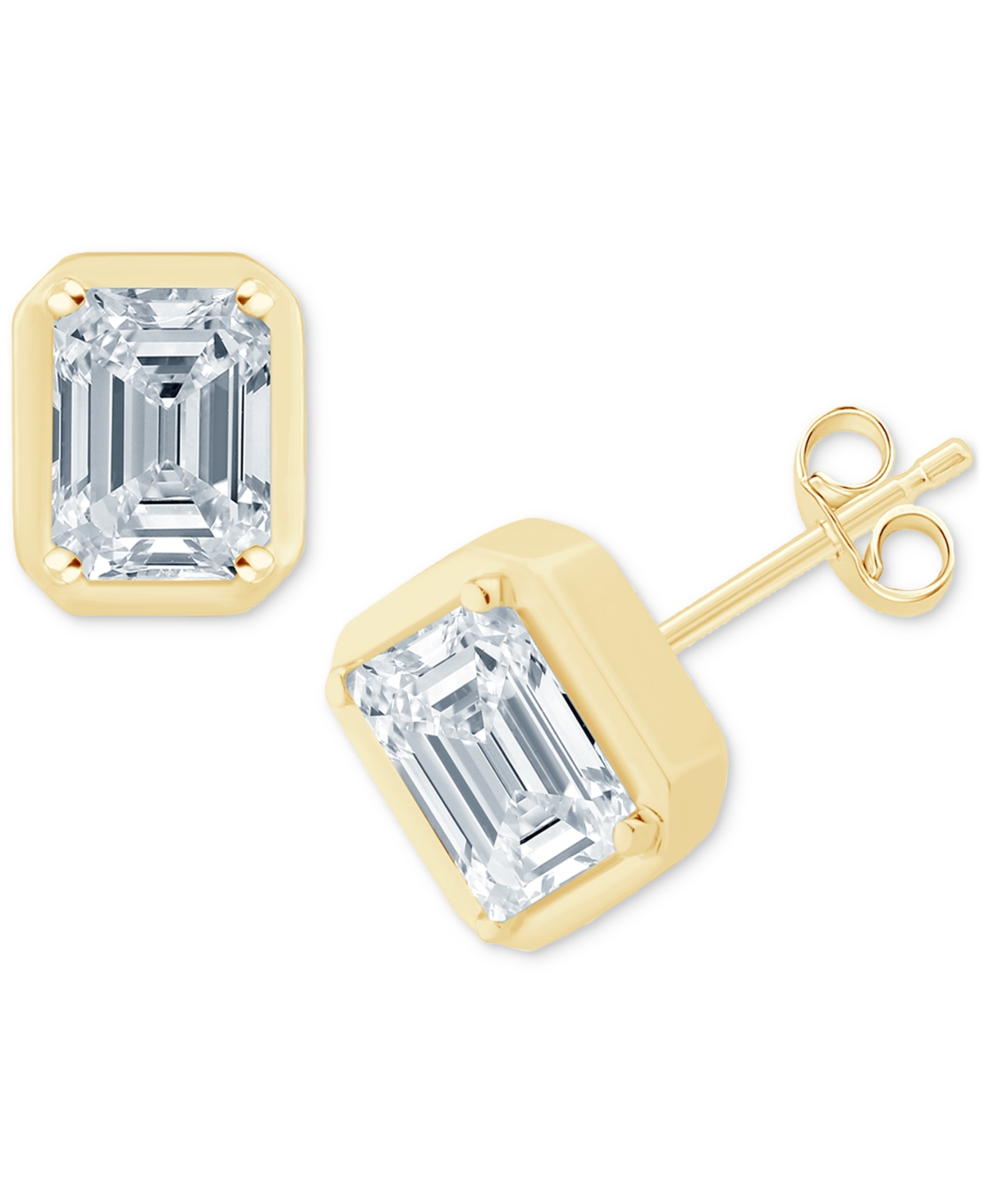 Diamond Emerald-Cut Bezel Stud Earrings (1/2 ct. t.w.) in 14k Gold - Yellow Gold