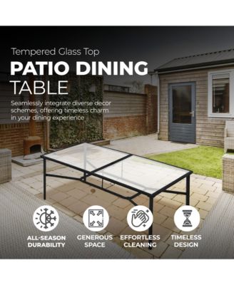 Sunny Isles Tempered Glass Top Patio Dining Table, Black
