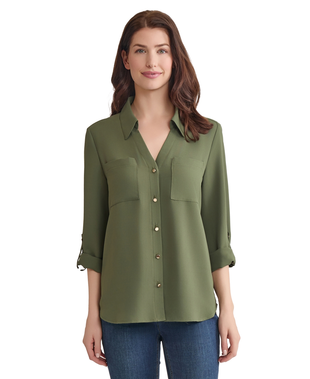 Women's Collared Tunic Top - Jasper Green