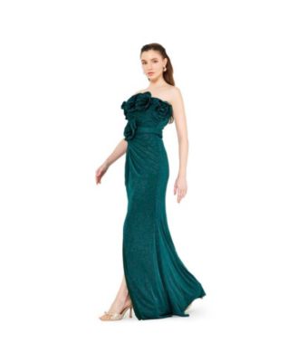 Women's Shimmer Jersey Ruched Strapless Gown