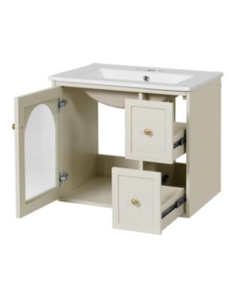 24" Sink with Overflow, 2 Drawers, Soft-Close Door, Wall-Mount Bathroom Vanity