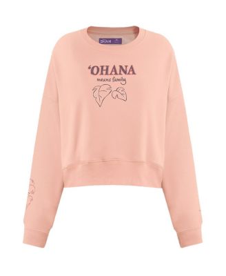 Women's Light Pink Lilo and Stitch Ohana Loose Fit Cropped Pullover Sweatshirt