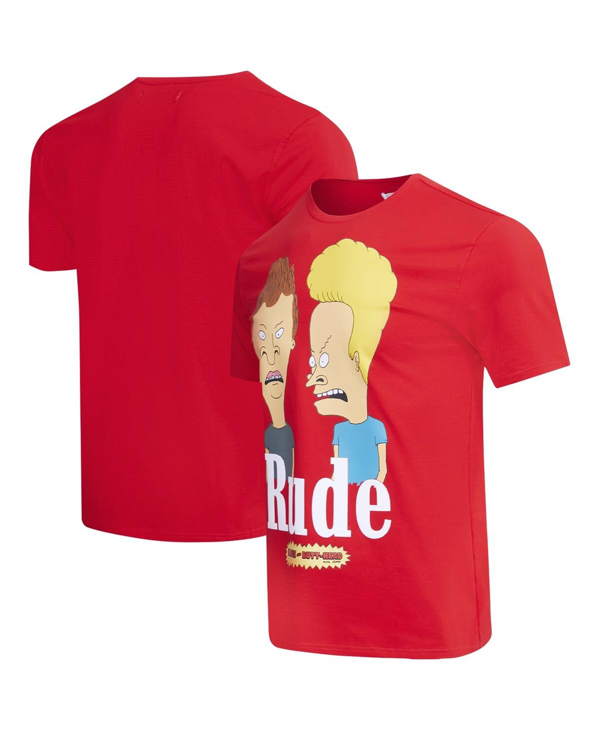 Men's and Women's Red Beavis and Head Rude T-Shirt - Red