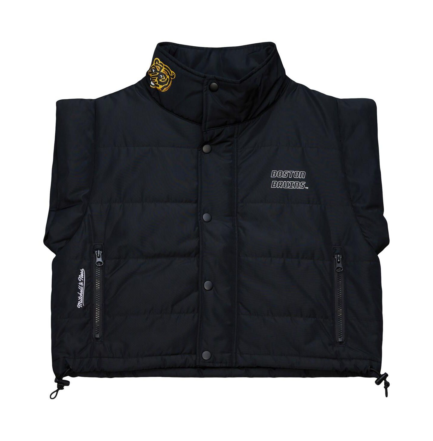 Женский жилет Mitchell & Ness Black Boston Bruins Cropped Full-Zip Puffer Vest — фото 3