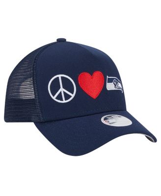 Women's College Navy Seattle Seahawks Peace Love Trucker 9FORTY Adjustable Hat