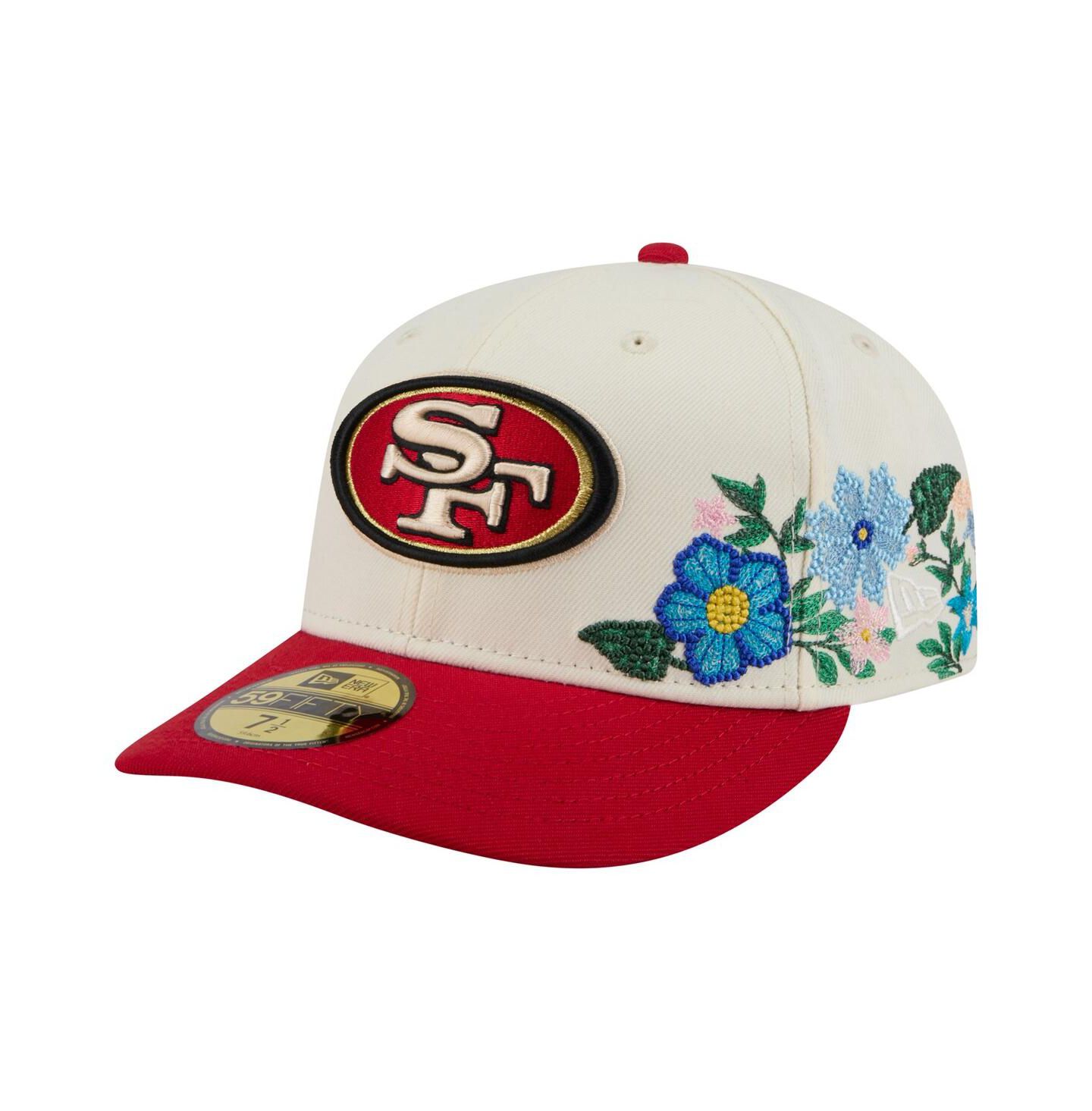 Мужская кепка New Era Cream/Scarlet San Francisco 49ers Tonal Floral 59FIFTY Fitted Hat — фото 1