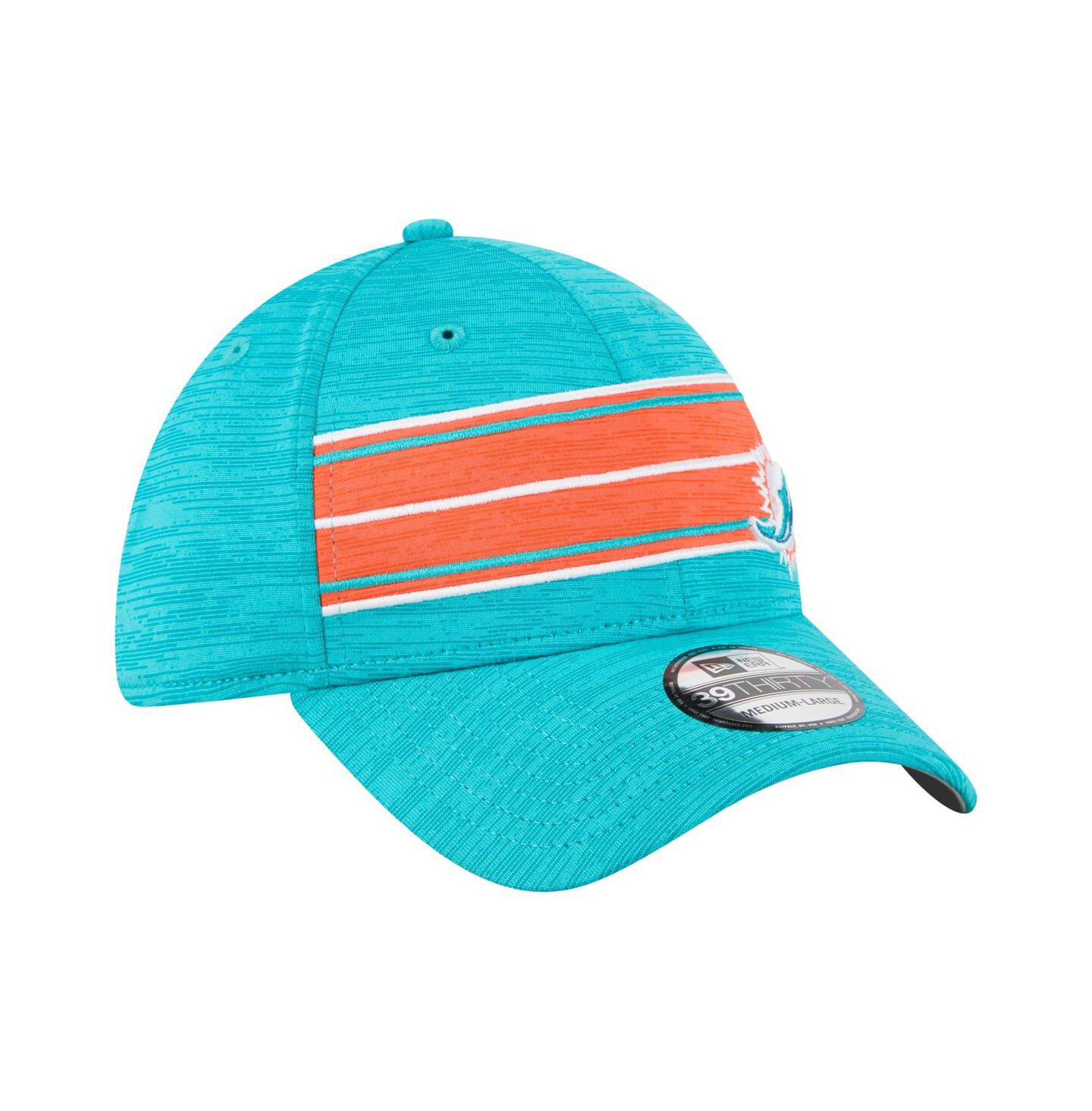 Мужская кепка New Era Aqua Miami Dolphins Stripes 39THIRTY Flex Hat — фото 2