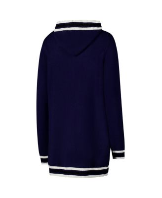 Women's Navy West Virginia Mountaineers Stripe Detail Tri-Blend Hoodie Cardigan Sweater