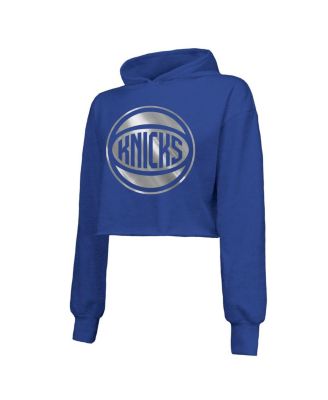 Women's Royal New York Knicks Tri-Blend Cropped Pullover Hoodie