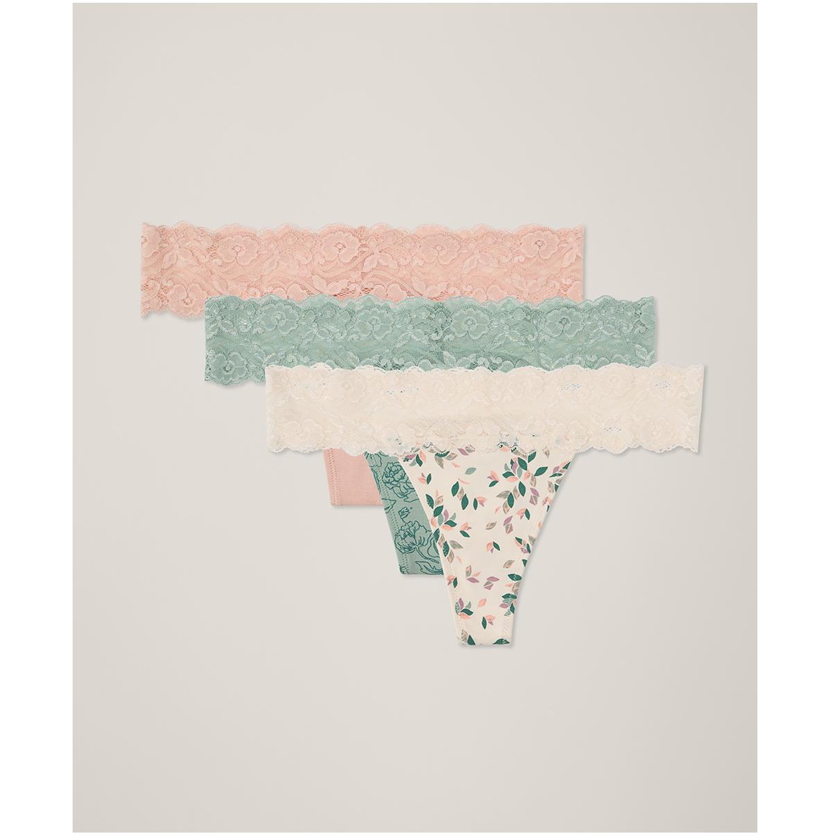Women's Organic Cotton Lace Waist Thong 3-Pack - Backyard picnic