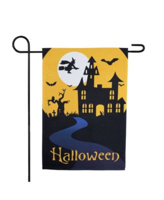 Haunted House with Flying Witch Halloween Outdoor Garden Flag, 18" x 12.5"
