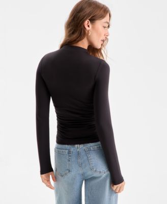 Women's Mock Neck Second-Skin Ruched Top, Macy's Exclusive