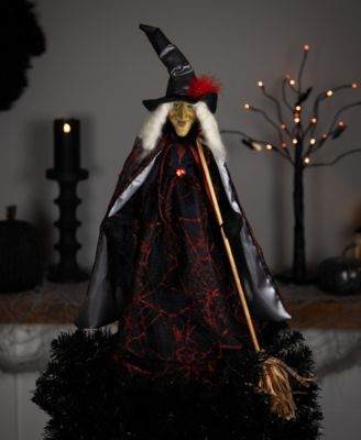 18" Victorian Style Witch with Broom Halloween Figure