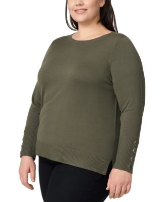 Plus Size Button-Cuff Boat-Beck Sweater