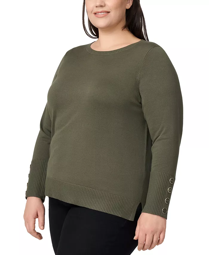 Plus Size Button-Cuff Boat-Beck Sweater - thumbnail 7
